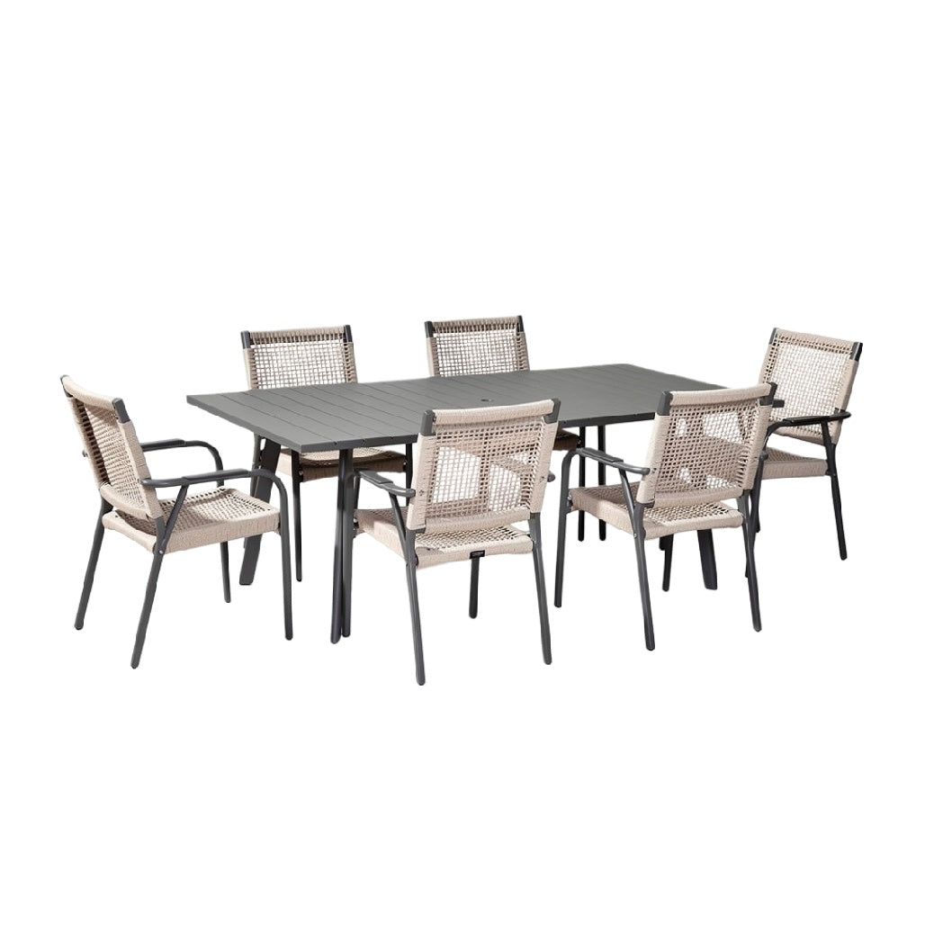 Outdoor Dining Set with Six Chairs and Modern Design