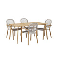 "Modern Wooden Dining Table Set with Rattan Chairs"