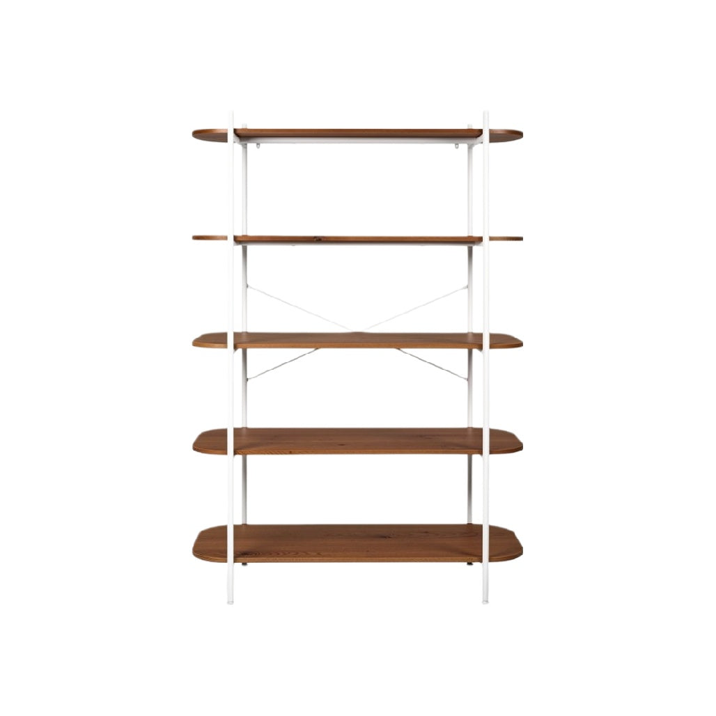 Modern Wood and Metal Bookshelf with Five Shelves