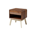 Modern Wooden Nightstand with Open Shelf and Drawer