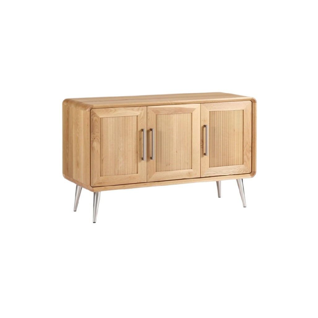 Modern Wooden Sideboard with Ribbed Doors and Metal Legs